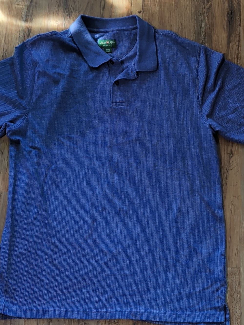 David Taylor Men's XL Blue Herringbone Polo Short Sleeve Collared Button